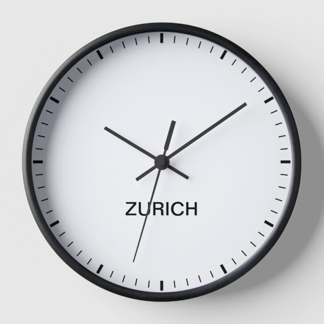 Zurich Switzerland Time Zone Newsroom Style Clock (Front)