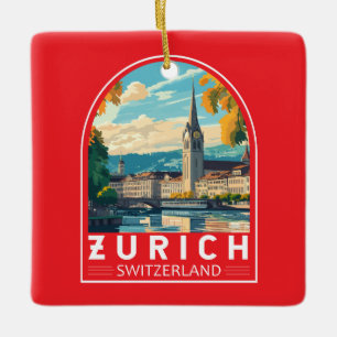 Zurich Switzerland Travel Art Emblem Ceramic Ornament