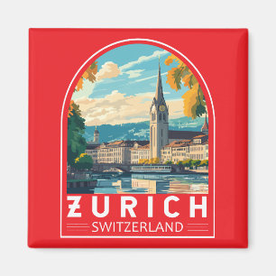 Zurich Switzerland Travel Art Emblem Magnet