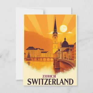 Zurich Switzerland Vintage Travel Art Postcard