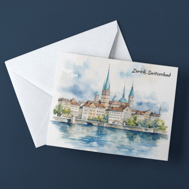 Zurich Switzerland Watercolor Painting Postcard (Zurich Switzerland Watercolor Painting Postcard)