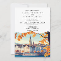 Zurich Switzerland Wedding Invitation Retro