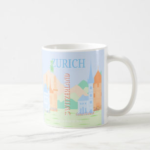 Zurich Travel Art, Switzerland, Blue Retro Travel  Coffee Mug