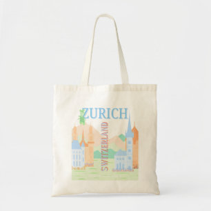 Zurich Travel Art, Switzerland, Blue Retro Travel  Tote Bag