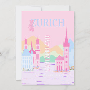 Zurich Travel Art, Switzerland, Pink Preppy  Holiday Card