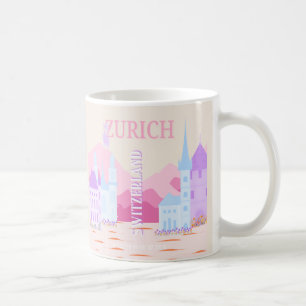 Zurich Travel Art, Switzerland, Pink Preppy Travel Coffee Mug