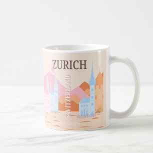 Zurich Travel Art, Switzerland, Retro Travel Art Coffee Mug