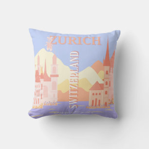 Zurich Travel Art, Switzerland Travel Art Cushion