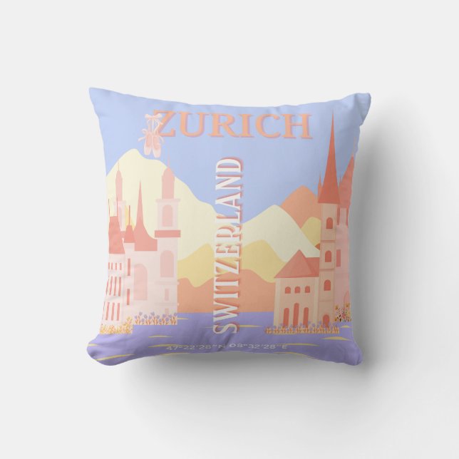 Zurich Travel Art, Switzerland Travel Art Cushion (Front)