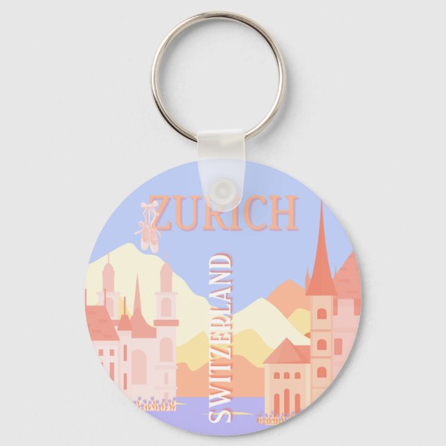 Zurich Travel Art, Switzerland Travel Art Key Ring (Front)