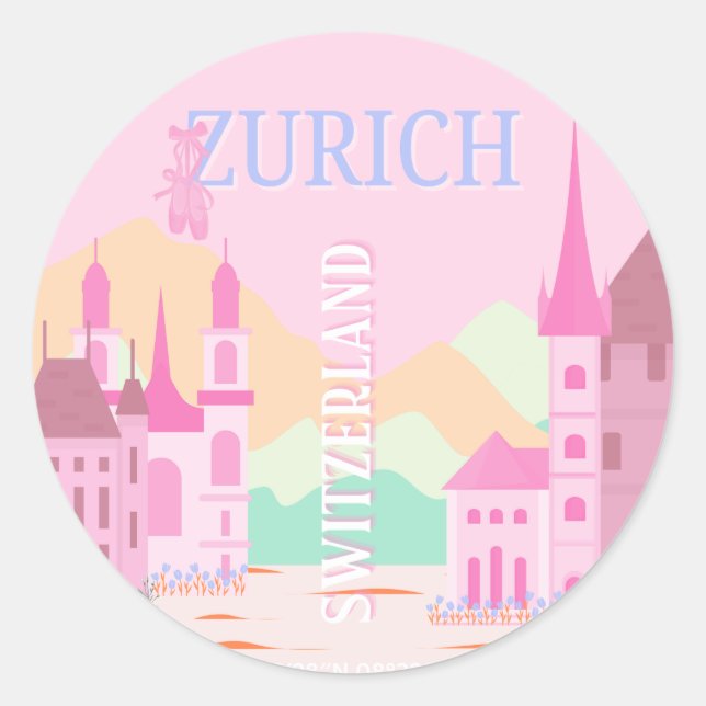 Zurich Travel Art, Switzerland Travel Art, Pink Classic Round Sticker (Front)