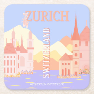 Zurich Travel Art, Switzerland Travel Art Square Paper Coaster