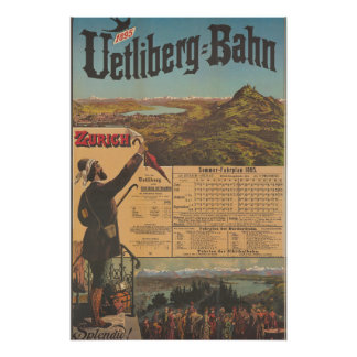 Zurich Uetliberg Timetable Vintage Swiss Travel Poster