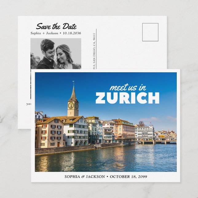 Zurich Wedding Save the Date Retro Postcard (Front/Back)