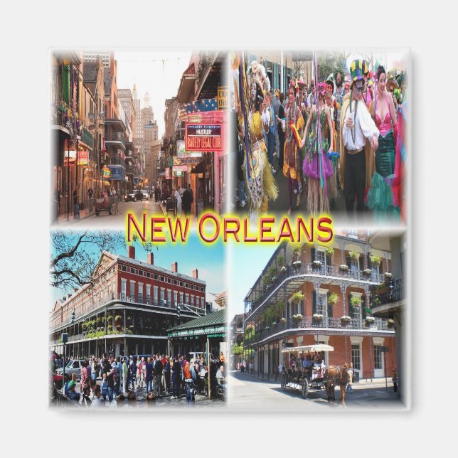 zUS024 NEW ORLEANS, Bourbon Street, Mosaic, Fridge Magnet (Front)