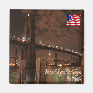 zUS113 BROOKLYN BRIDGE by Night, NYC, Fridge Magnet