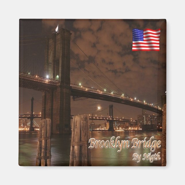 zUS113 BROOKLYN BRIDGE by Night, NYC, Fridge Magnet (Front)