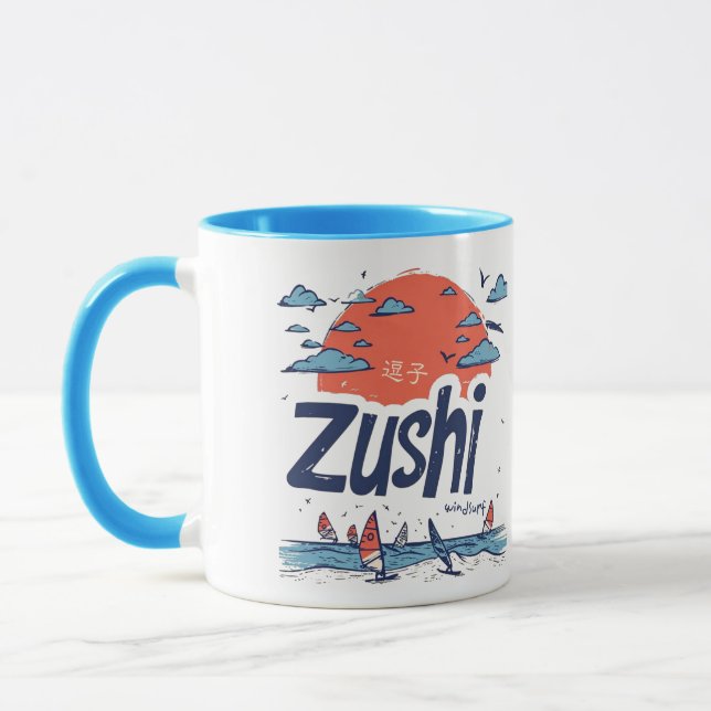 Zushi Japan Illustrated Coastal Travel Mug (Left)