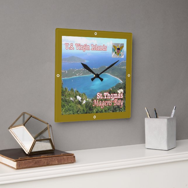 zVI012 SAINT THOMAS, Magens Bay, Virgin islands, Square Wall Clock (Office)