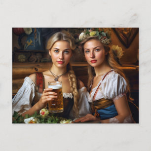 Zwei Frauen im Dirndl. Bier. Bayern Postcard