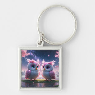 Zwei kleine Eulen in einer Traumwelt Key Ring