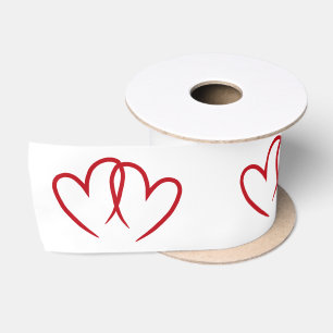 Zwei rote verbundene Herzen - Satin Ribbon