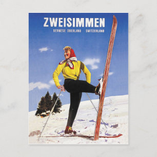 Zweisimmen, Bernese Oberland, Switzerland, ski Postcard