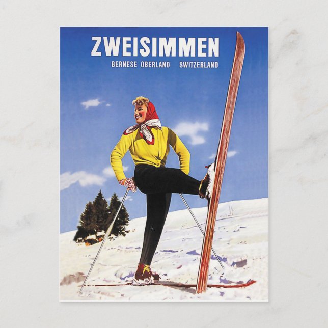 Zweisimmen, Bernese Oberland, Switzerland, ski Postcard (Front)