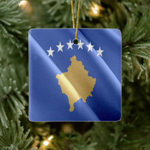 zXK002 KOSOVAR waving FLAG KOSOVO, Europe, Ceramic Ornament