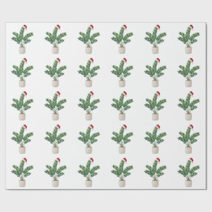 ZZ Plant Tall Santa Hat Christmas Lights Plant Mum Wrapping Paper