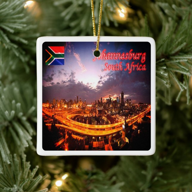 zZA015 JOHANNESBURG by Night, South Africa, Ceramic Ornament (Tree)