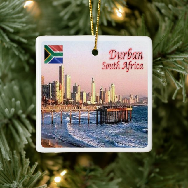 zZA037 DURBAN Skyline Crop, SOUTH AFRICA, Ceramic Ornament (Tree)