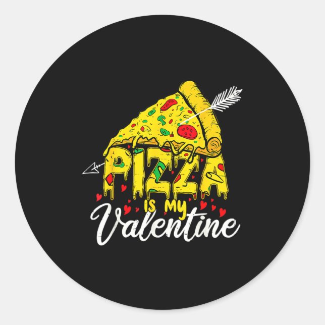 Zza Is My Valentine Day Hearts Eat Food Boys  Classic Round Sticker (Front)