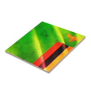 zZM002 ZAMBIA Waving Flag, Africa, Ceramic Tile