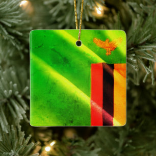 zZM002 ZAMBIA Waving Flag, Africa, Fridge Ceramic Ornament
