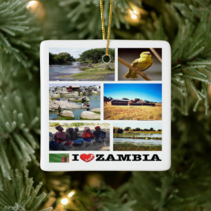 zZM010 ZAMBIA I Love, Mosaic, Africa, Ceramic Ornament