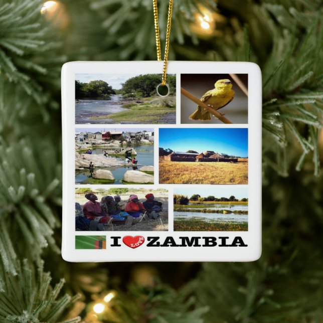 zZM010 ZAMBIA I Love, Mosaic, Africa, Ceramic Ornament (Tree)