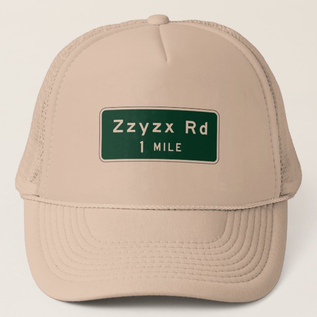 Zzyzx, Road Marker, California, US Trucker Hat (Front)